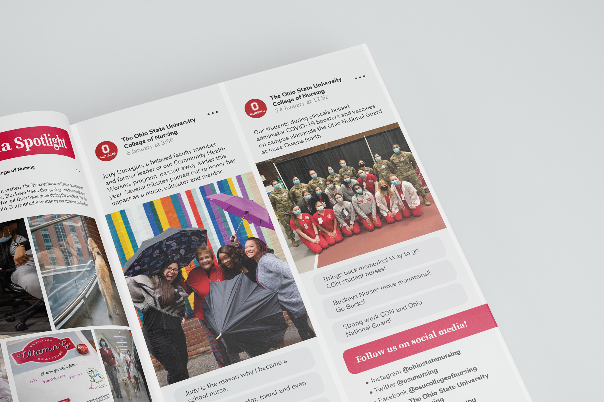 spread of magazine showing social media posts